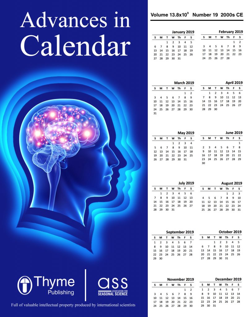 Journal cover of "Advances in Calendar" by Thyme Publishing, Association for Seasonal Science. Bottom line says "Full of valuable intellectual property produced by international scientists."